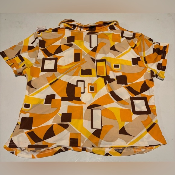 L.I.F.E Love Is For Eternity Geometric Button-Up Shirt in Orange and Brown - Picture 2 of 6